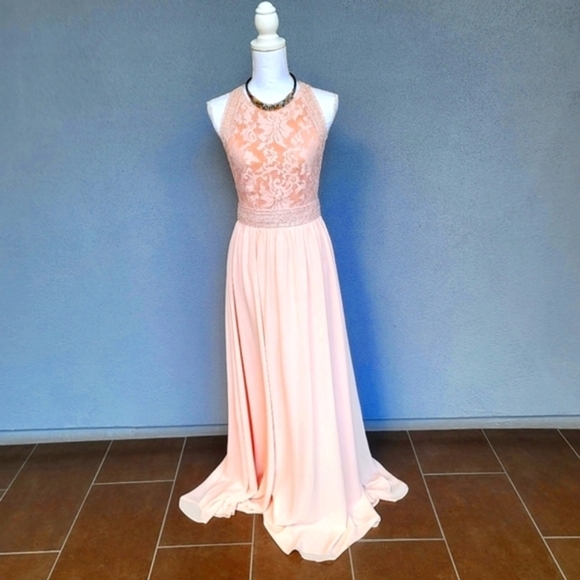 Lulus ✦ Blush Lace Bodice Maxi Dress ✦ w/ Chiffon Skirt & Mesh Detail Sz S NWT - Picture 1 of 16